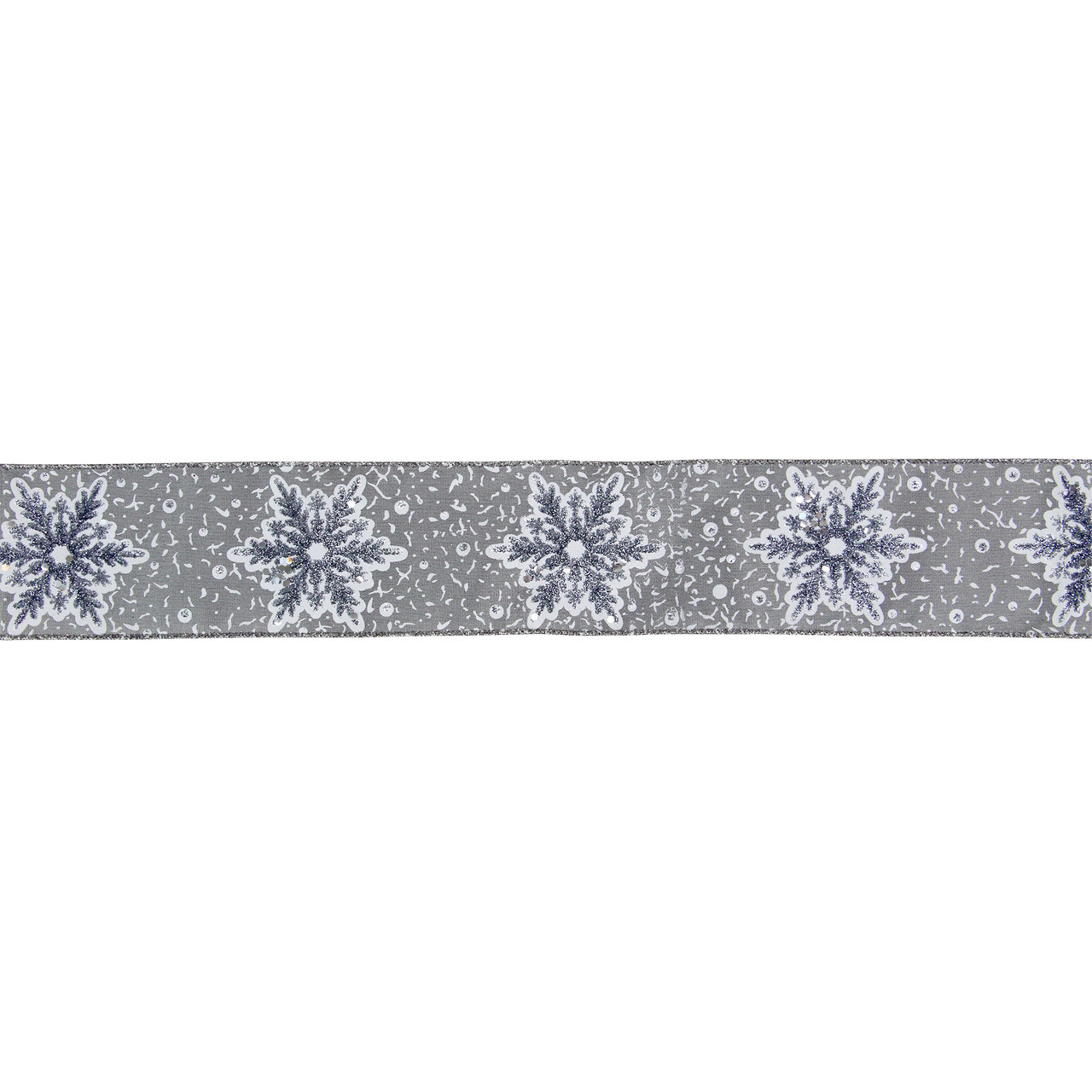 Gray and White Glitter Snowflake Christmas Wired Craft Ribbon 2.5" x 16 Yards