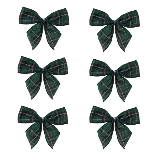 2-Loop Christmas Bow Decorations - 5.5" - Green and Black - Pack of 6