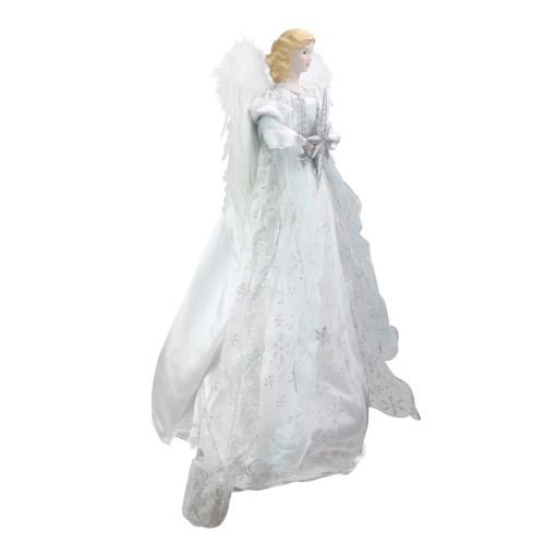 22" White and Silver Glitter Angel with Star Hanging Christmas Decoration