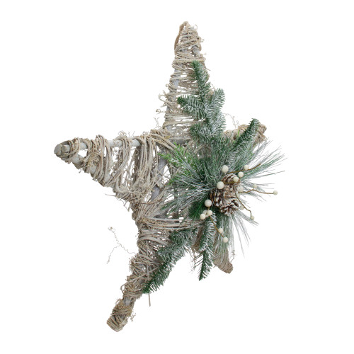 24" Green, Gray, and Brown Frosted Mixed Pine Hanging Star Christmas Ornament