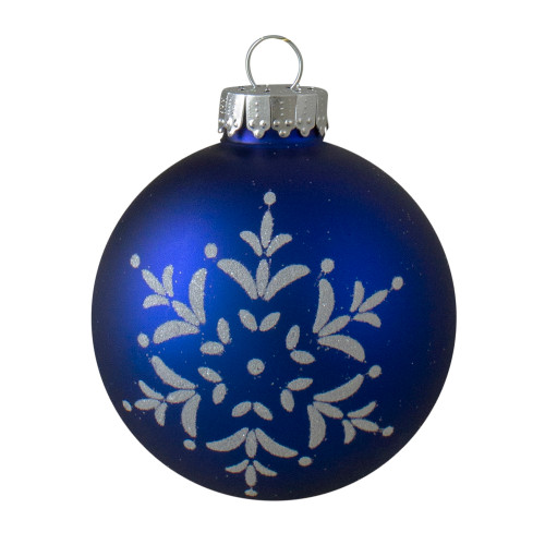 4ct Royal Blue and White Snowflake Christmas Ball Ornament 3" (75mm)