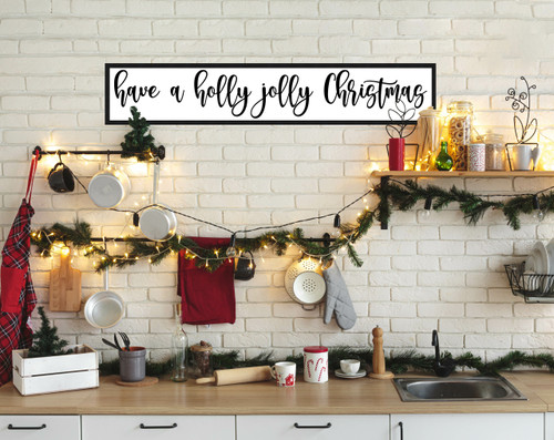 Have a Holly Jolly Christmas 8" x 41.5" Framed Christmas Wall Decor Art Print Sign Poster in a Black Wooden Frame with UV Acrylic and Hangers