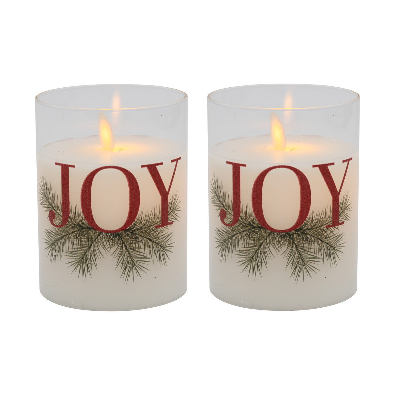 Battery Operated LED Glass Candles with Moving Flame, JOY - Set of 2