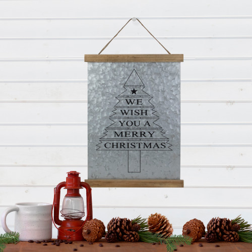 16" We Wish You a Merry Christmas Galvanized Sheet Metal Hanging Wall Sign