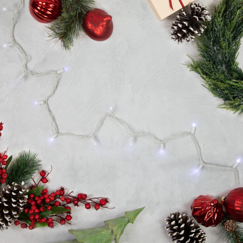 50ct White LED Wide Angle Christmas String Lights, 16.25ft White Wire