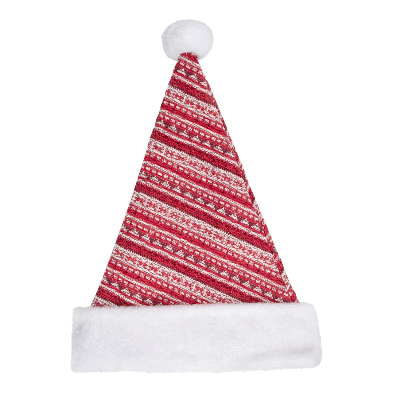 17" Red and White Nordic Striped Santa Hat With Pom Pom