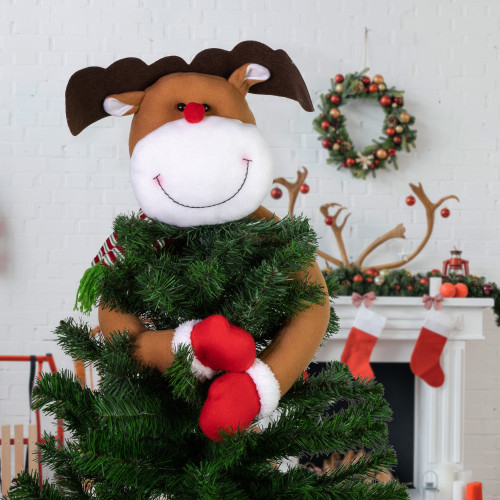 26" Plush Reindeer Christmas Tree Topper, Unlit