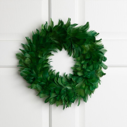 Wispy Feather Christmas Wreath - 14.5" - Unlit - Green