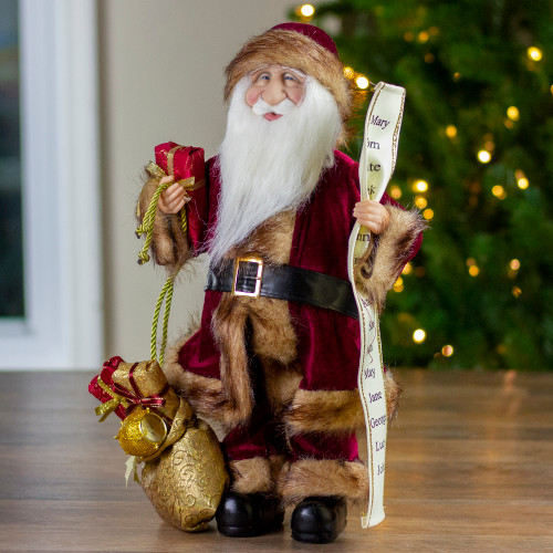 18" Burgundy and Brown Santa Claus with Naughty or Nice List Christmas Figure