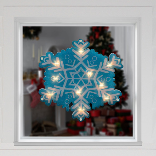 11.75" Lighted Blue and White Snowflake Christmas Window Silhouette