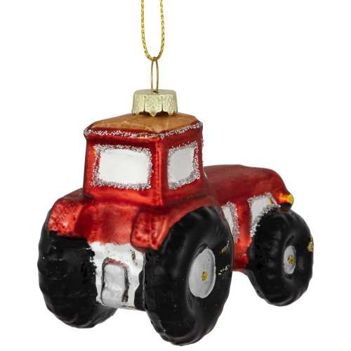 3.5" Red Tractor Glass Christmas Ornament
