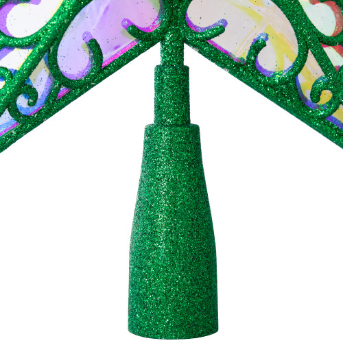 LED Lighted Glittered Star Christmas Tree Topper - 11" - Green - Multicolor Lights