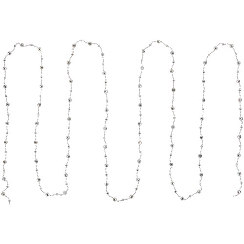 15' Shiny Silver Mirrored Disco Ball Beaded Christmas Garland, Unlit