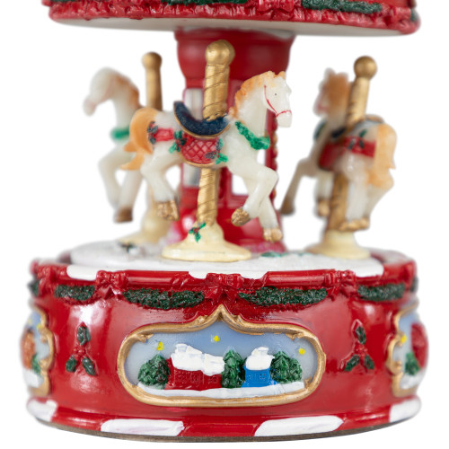 Winter Horses Animated Musical Christmas Carousel - 6.5" - Red and White