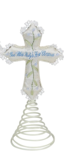 Blue God Bless Baby's First Christmas Cross Tree Topper