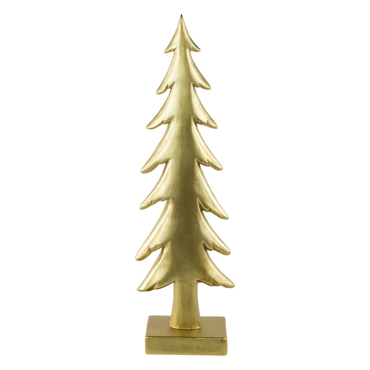 Shiny Christmas Tree on Square Base Decoration - 16" - Gold