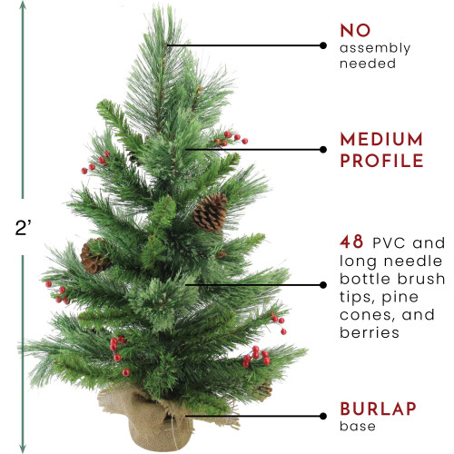 Mixed Cashmere Berry Pine Medium Artificial Christmas Tree - 24" - Unlit