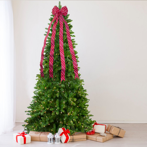 48" x 10" Red and White Striped 16 Loop Christmas Bow Decoration