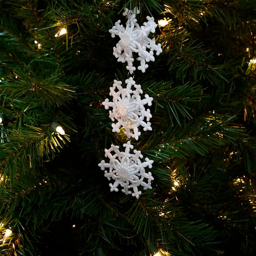 9" Winter Light White Glitter Snowflakes Pendant Christmas Ornament