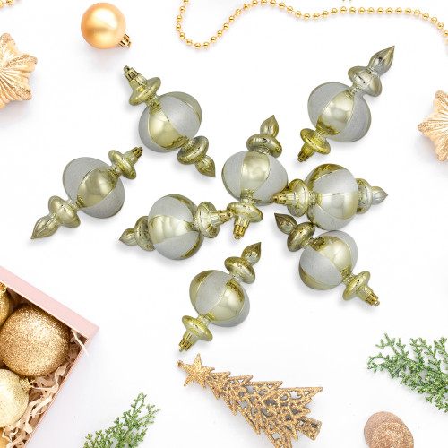 8ct Champagne Shiny Finish Shatterproof Finial Christmas Ornaments, 6"