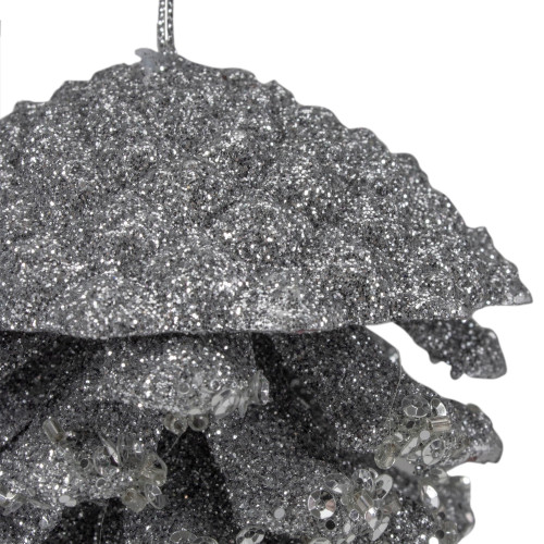 5" Silver Glitter and Sequins Pine Cone Christmas Ornament