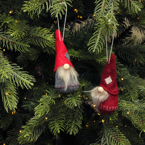 Set of 2 Gray and Burgundy Santa Christmas Gnomes Ornaments 4"