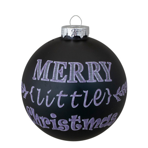 4ct Matte Black Merry Little Christmas Glass Ball Ornaments 2.5-Inch (65mm)