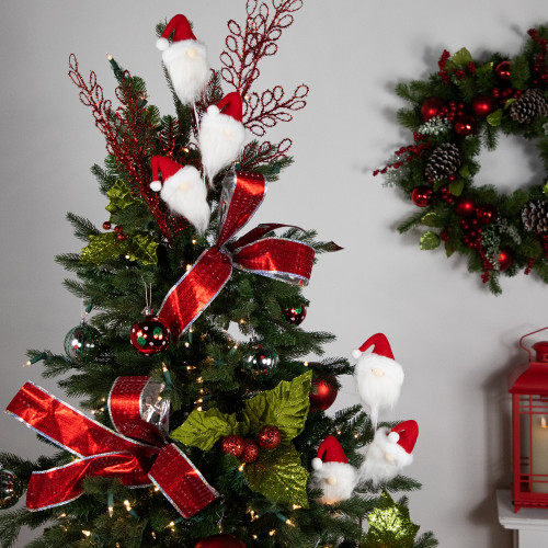 Set of 2 Plush Red and White Santa Gnome Christmas Picks 27"