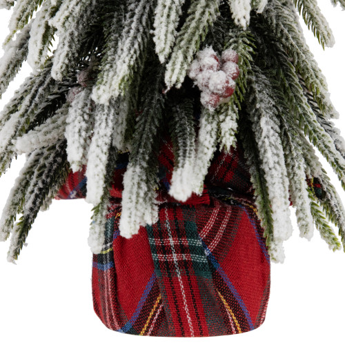 Mini Flocked Downswept Pine with Berries Artificial Christmas Tree - Unlit - 14"