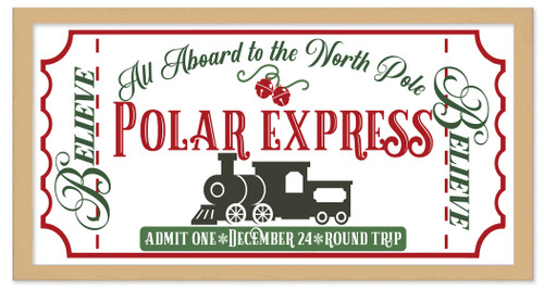 HO HO HO 9.5" x 21.5" Framed Christmas Wall Decor Art Print Sign Poster in a Natural Wooden Frame with UV Acrylic and Hangers