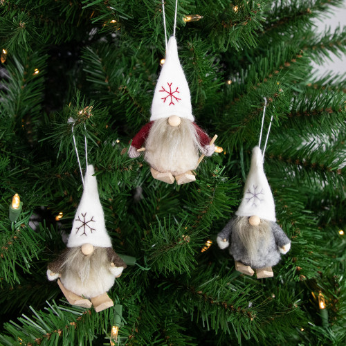Set of 3 Skiing Gnomes Christmas Ornaments 4.5"