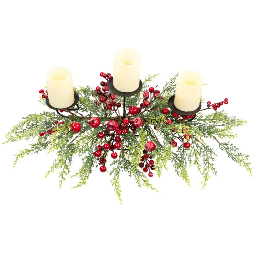 Apples and Berries Triple Pillar Christmas Candle Holder - 36" - Green and Red