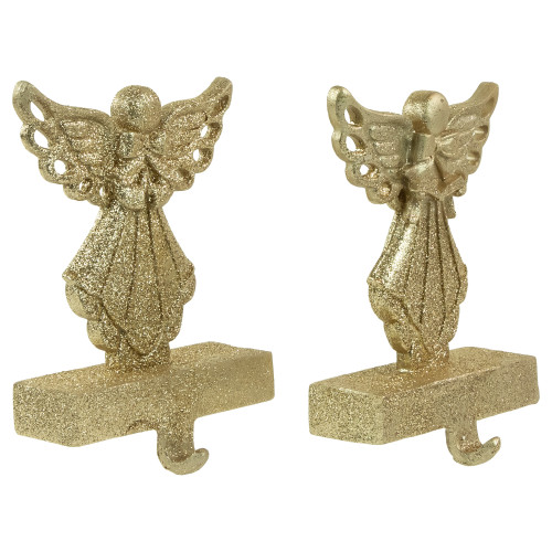 Angel Glittered Christmas Stocking Holders - 5.5" - Gold - Set of 2