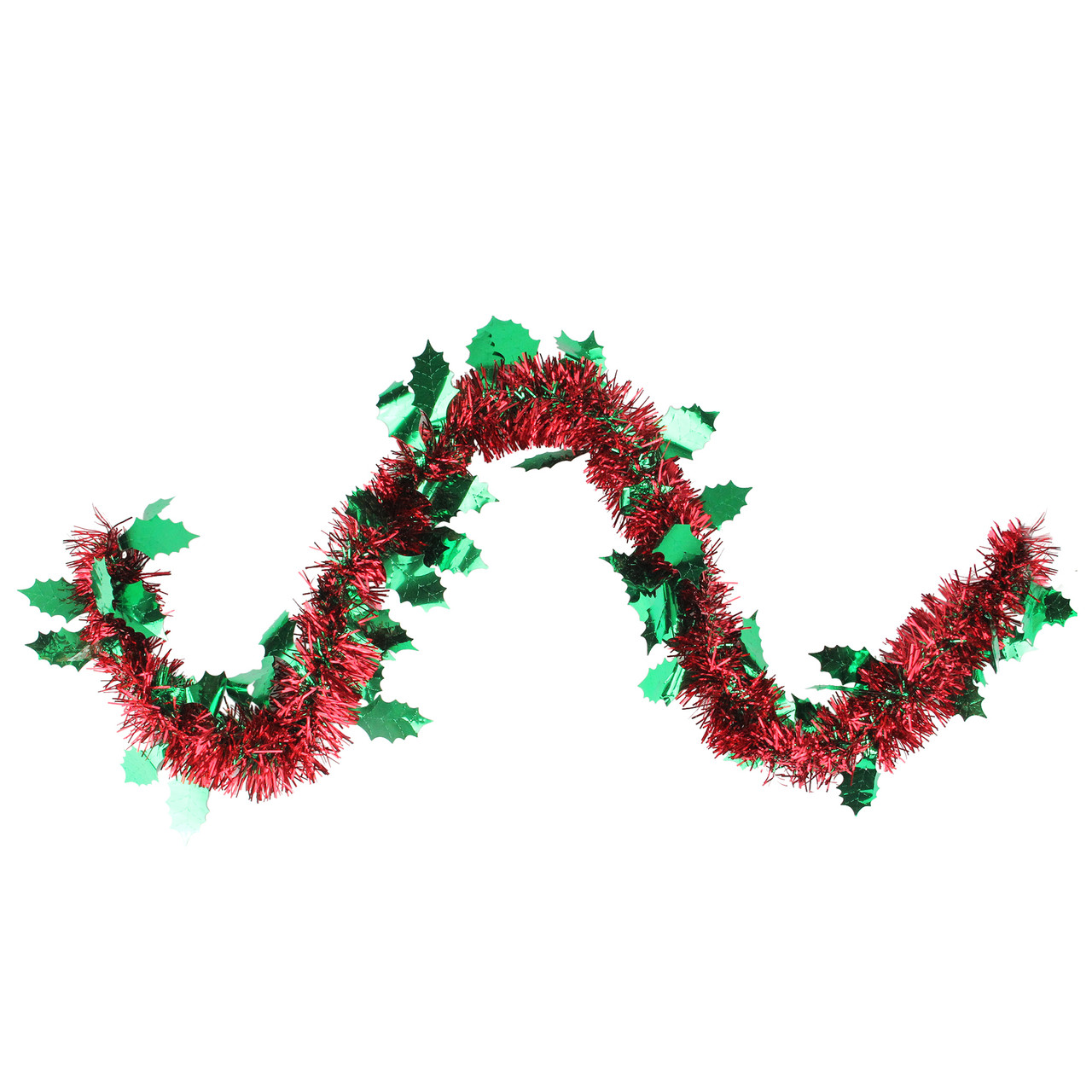 Shiny Tinsel Commercial Christmas Garland with Holly 50' - Red and Green - Unlit