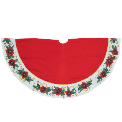 48" Red and White Poinsettia Christmas Tree Skirt