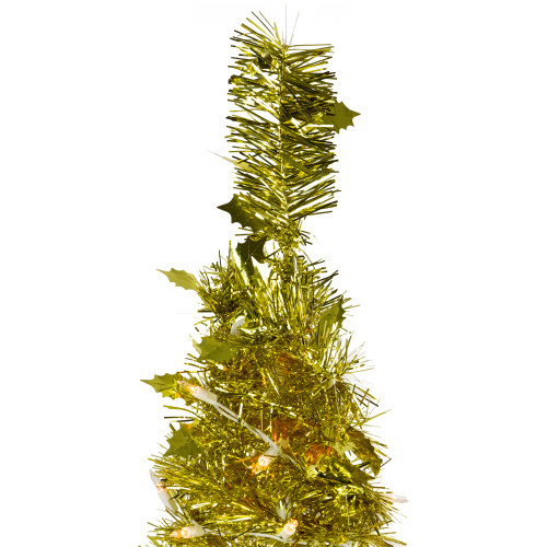 6' Pre-Lit Gold Tinsel Pop-Up Artificial Christmas Tree, Clear Lights