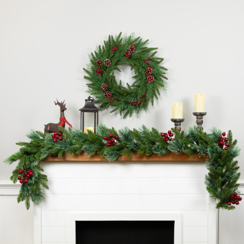 Real Touch?? Wind River Fir with Glittered Pinecones Artificial Christmas Wreath - 24" - Unlit