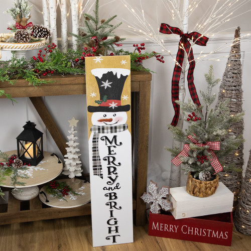 36" Snowman "Merry and Bright" Christmas Porch Board Sign Decoration