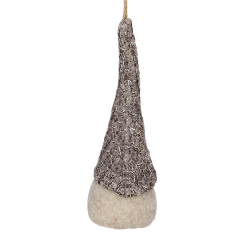 8" Beige and White Hanging Gnome Christmas Ornament