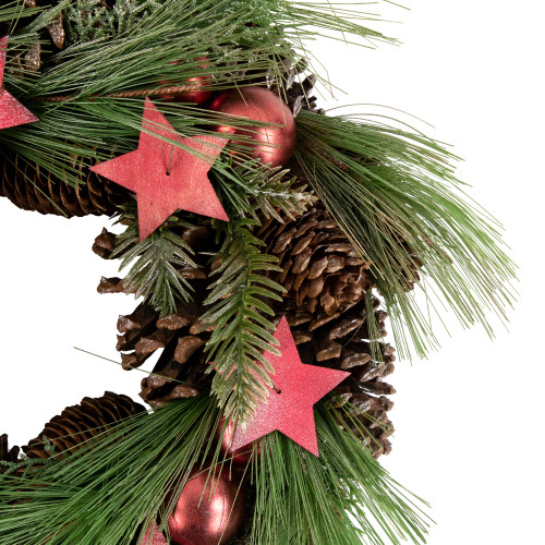 Real Touch?? Pine and Pinecone Artificial Christmas Wreath with Stars  - 13.5" - Unlit