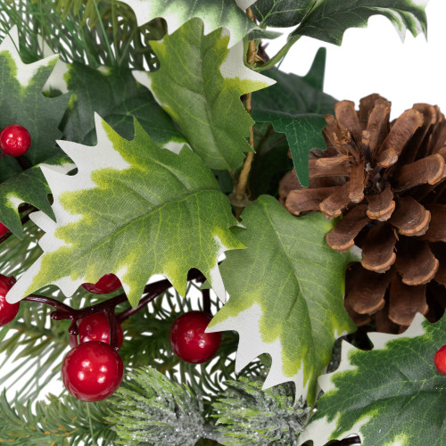 Holly and Berries, Frosted Thistle and Pine Artificial Christmas Wreath - 24" - Unlit