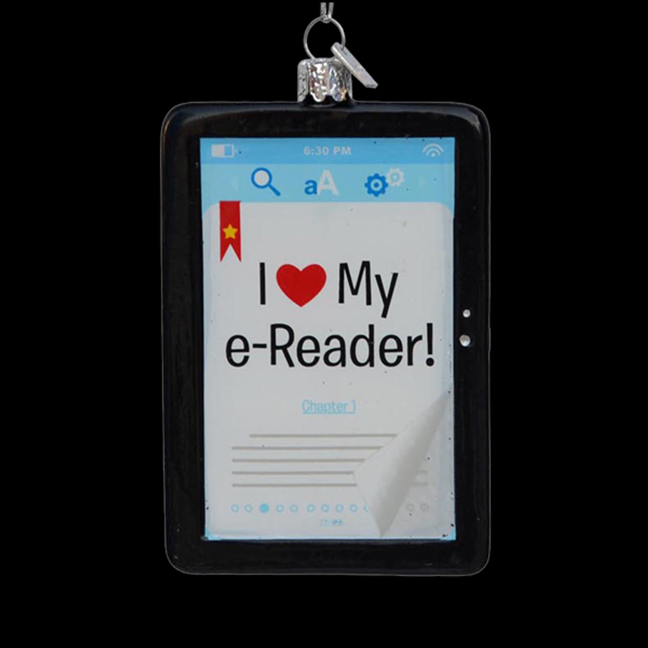 4.25" Blue and White "I Love My e-Reader!" Glass Christmas Ornament