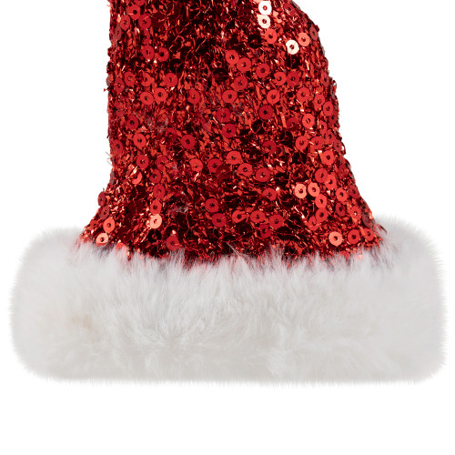 Sequined Santa Hat with Plush Trim Christmas Ornament - 8.5" - Red