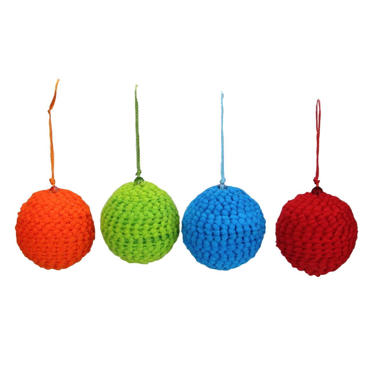Set of 4 Vibrantly Colored Knitted Christmas Ball Ornaments 2.5�� (63.5mm)