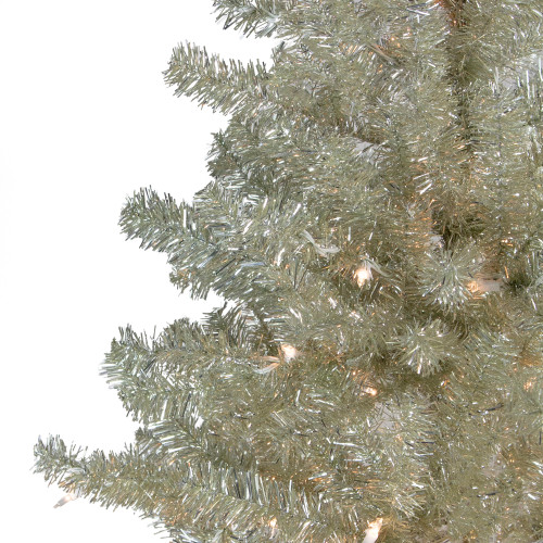 Metallic Platinum Artificial Tinsel Christmas Tree - 7 ft Clear Lights