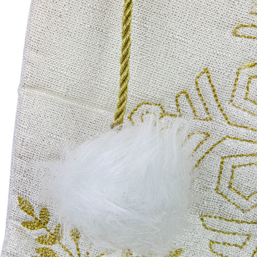 20" Cream with Gold Snowflakes Christmas Stocking with Faux Fur Cuff
