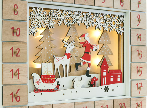 BRUBAKER Reusable Wooden Advent Calendar to Fill - Santa Claus in the Forest with LED Lighting - DIY Christmas Calendar 13.98 x 2.36 x 10.63 inches