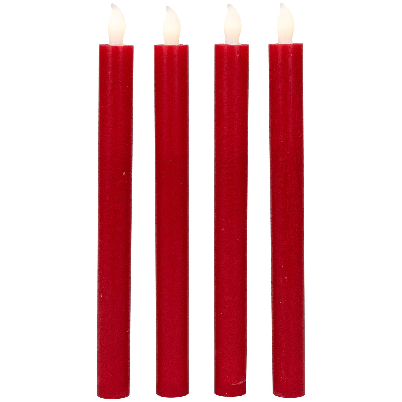 LED Flickering Flameless Taper Christmas Candles - 9.75" - Red - Set of 4