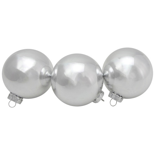 6ct Silver 2-Finish Christmas Glass Ball Ornaments 3.25"