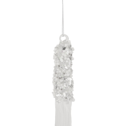 9" Clear Glass Sequined and Beaded Icicle Christmas Ornament
